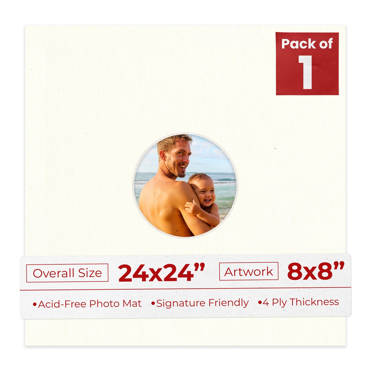 Beige Canvas Mat Board for 24x24 Frames - Circle Opening for 8x8 Photos